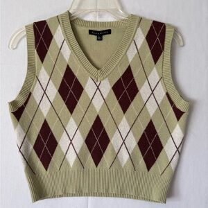 Haute Monde Argyle Knit Vest - Olive and Brown